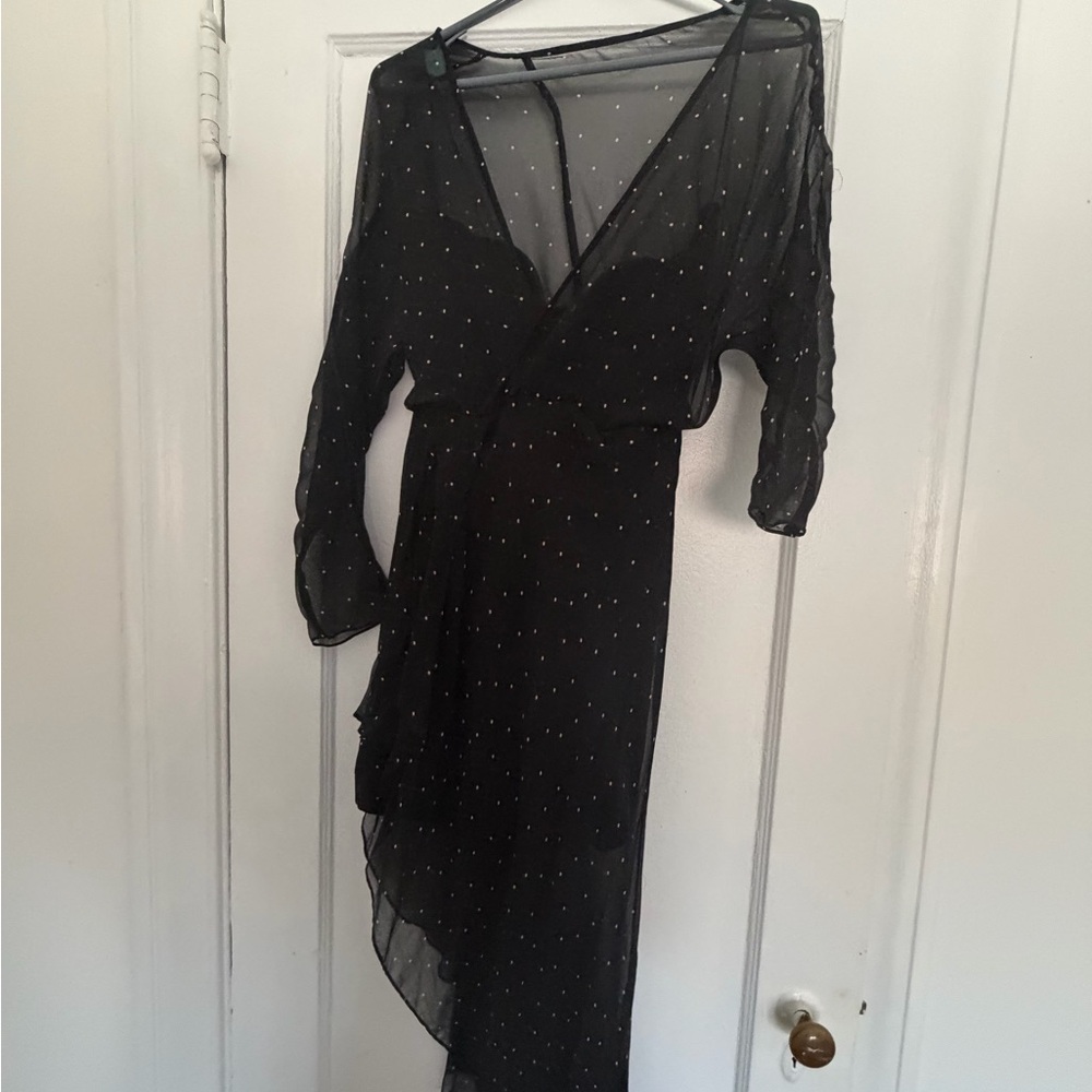 Chic Asymmetrical Black Sheer Dress